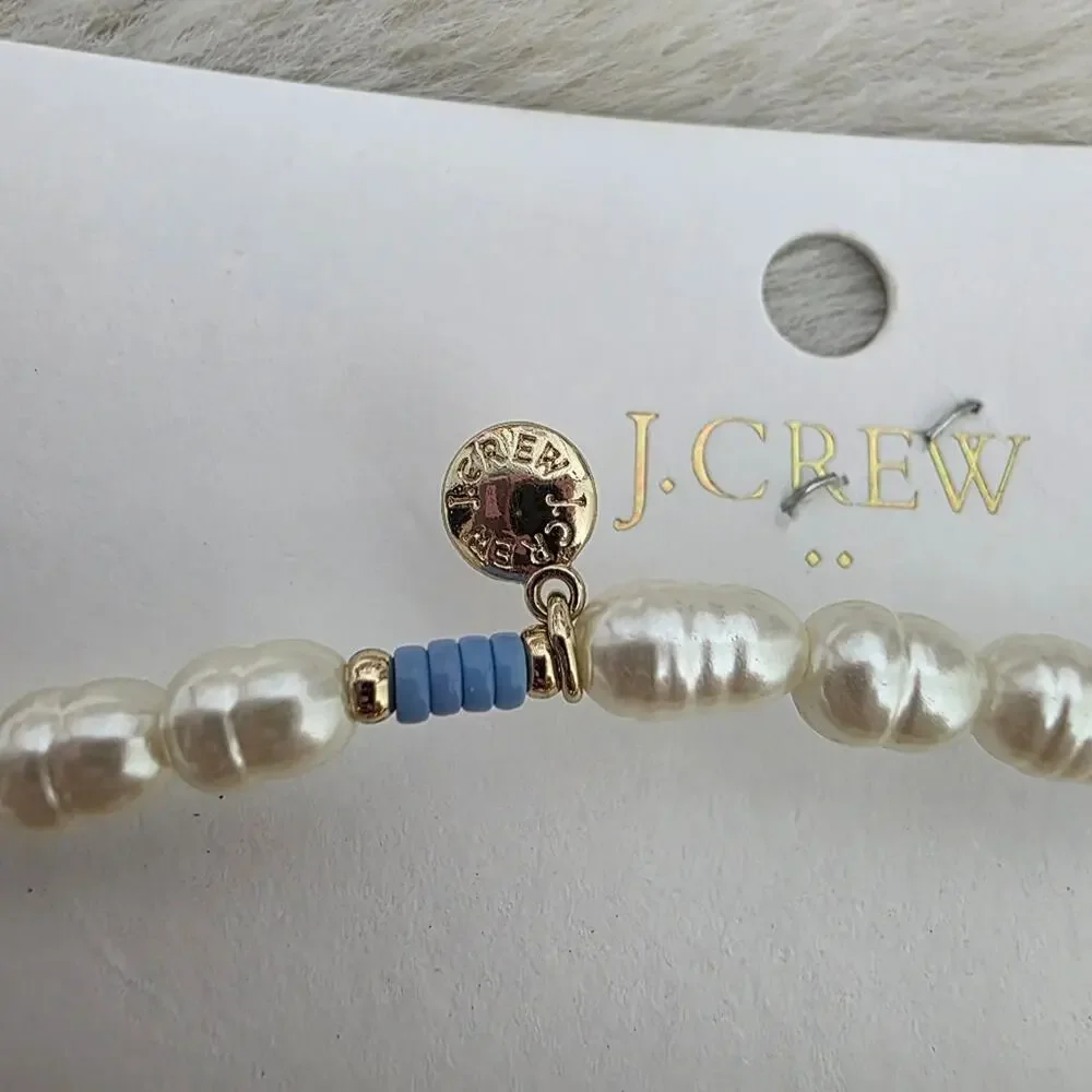 J. Crew Pearl and Metallic Beaded Hair Ties 3-Pack Gold Brass Scrunchies NWT